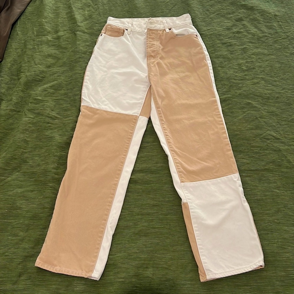 Pacsun beige and white patchwork jeans
